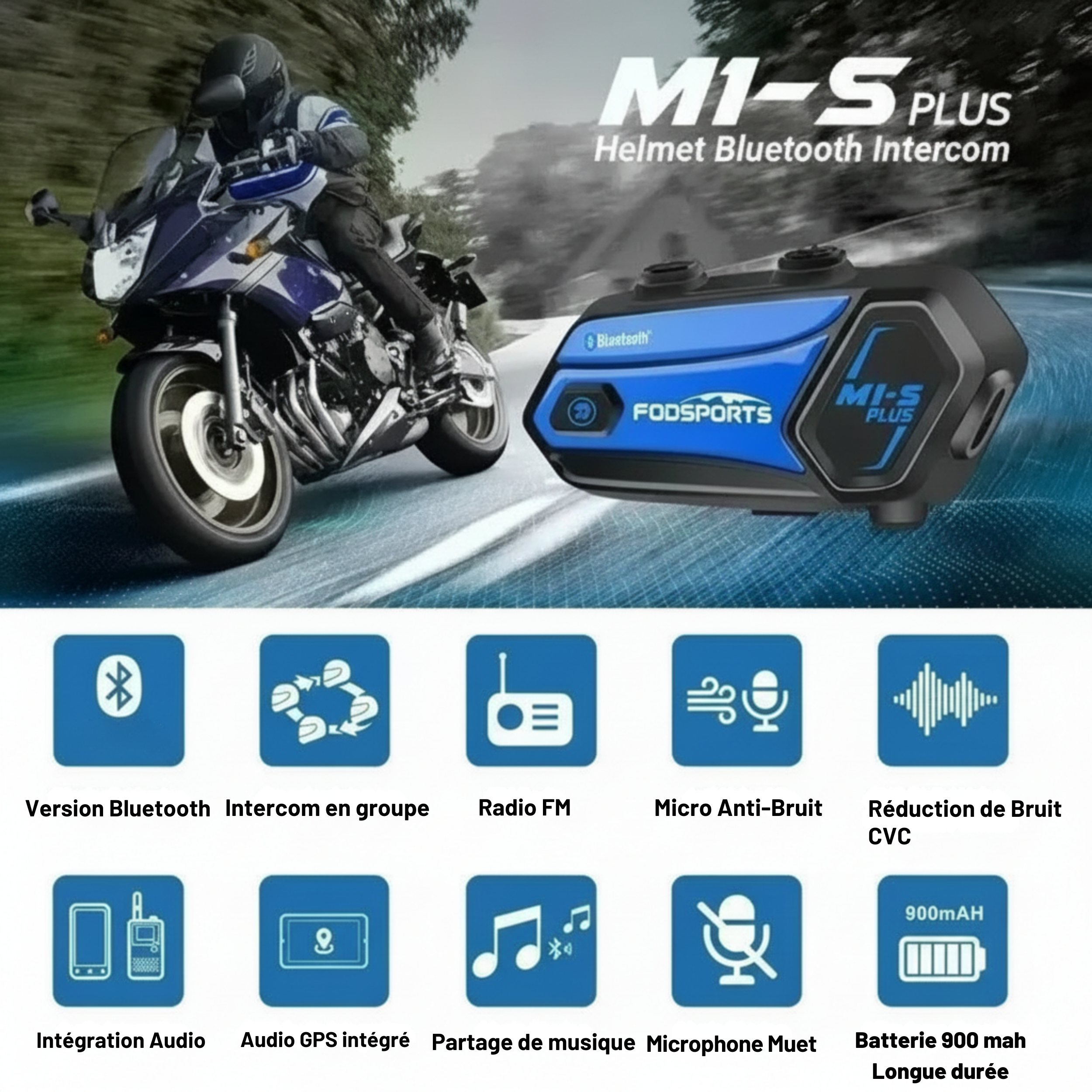 Intercom Bluetooth pour casque moto – Communication audio sans fil